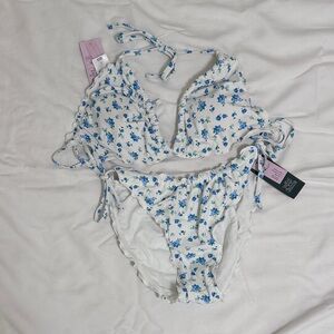wild fable White Bikini Set with Blue Floral Print